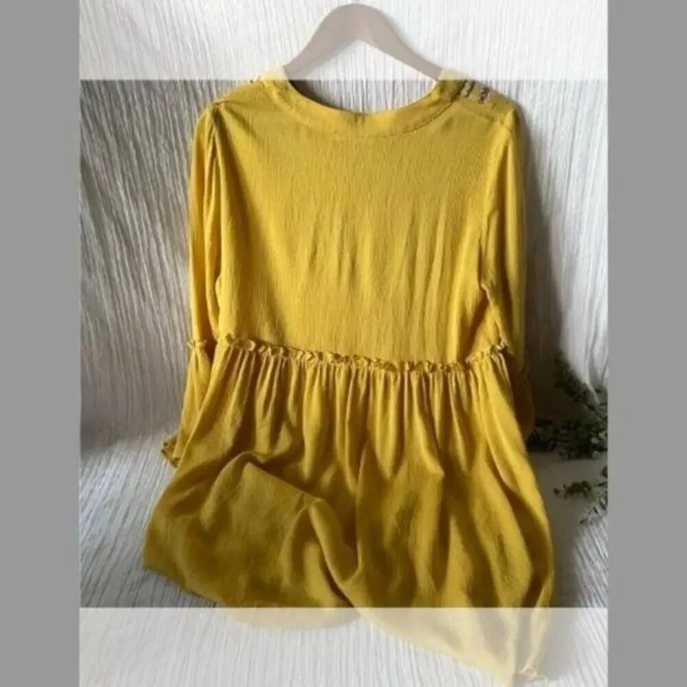 Hazel Embroidered Beach Cover Up Tunic Bell Sleeve Yellow Rayon Women's M NWT
